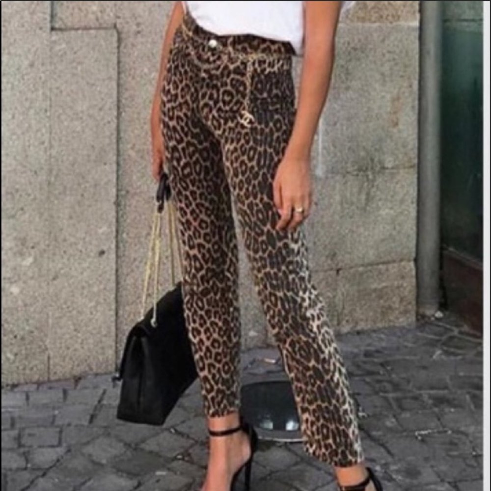 ZARA Leopard Print High Rise Skinny Jeans - Picture 2 of 11